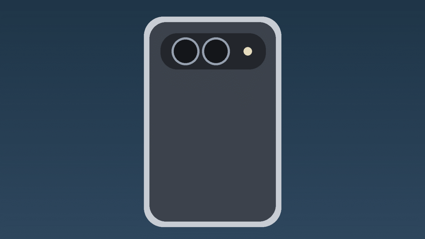 iPhone Air 2 com câmera dupla: celular genérico prateado com duas lentes traseiras sobre fundo azul-petróleo, sem logo